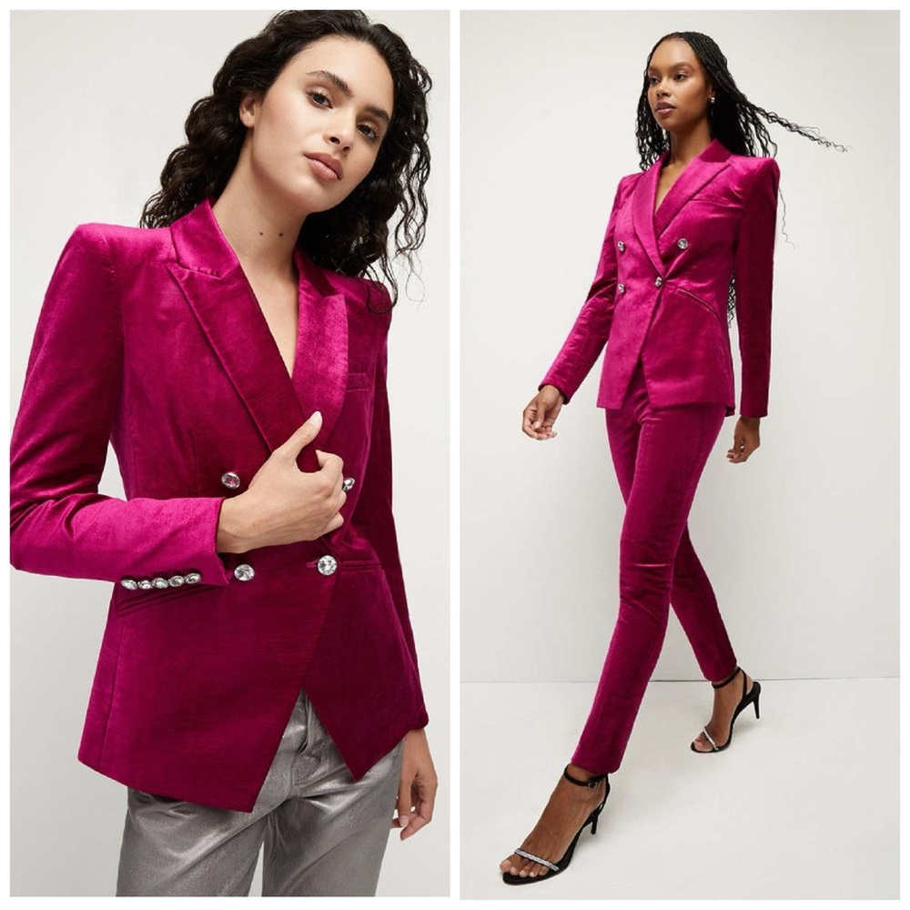 Veronica Beard Elam Fuschia Velvet Crystal Button Dickey Jacket Blazer Size 2